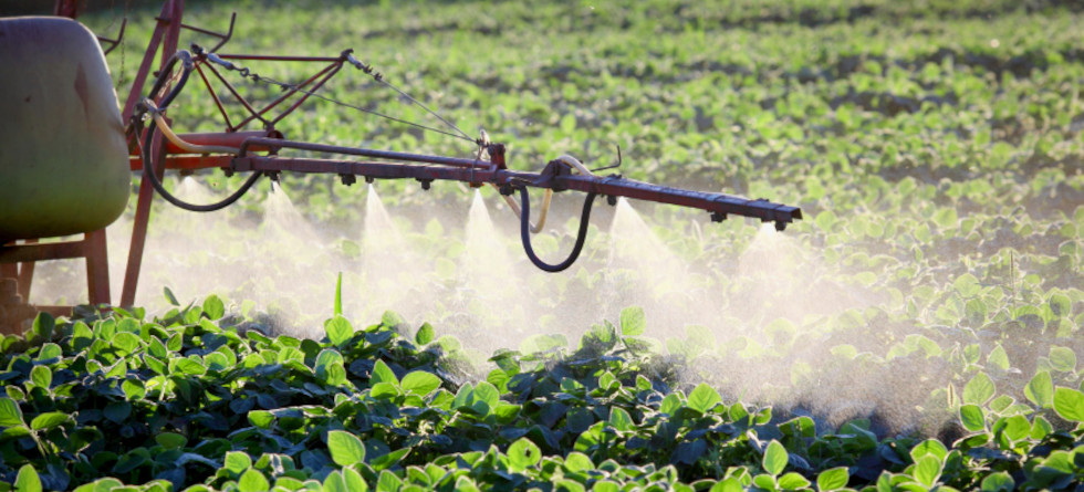 Landwirtschaftliches Fahrzeug sprüht Pestizid